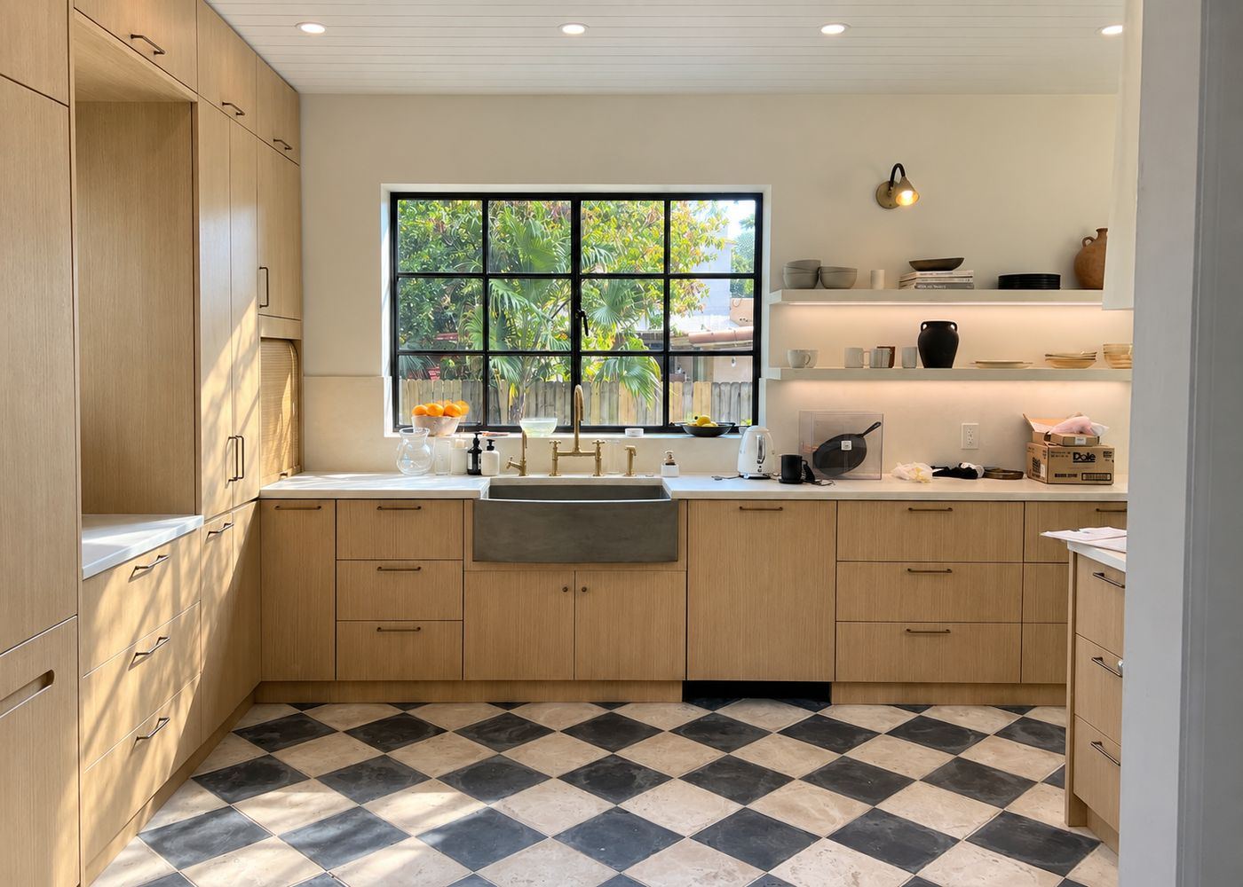 Kitchen with checkerboard floor and farmhouse sink, kitchen remodel by MySFContractor